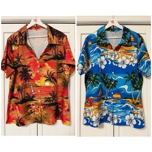 Bundle of 2 Unisex Button Up Top Hawaiian Shirts Size XL Resortwear Beach